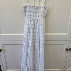 Zara Light Blue and White Polka Dot Maxi Dress